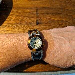 Tortoiseshell (faux) and silver watch